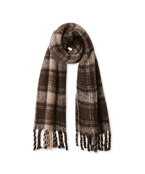 Mila Owen（ミラオーウェン）の「大判ツイストフリンジストール（ストール/ショール・レディース・ホワイト/イエロー/チェック・FREE）」の4枚目の写真