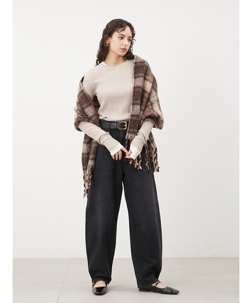 Mila Owen（ミラオーウェン）の「大判ツイストフリンジストール（ストール/ショール・レディース・ホワイト/イエロー/チェック・FREE）」の9枚目の写真