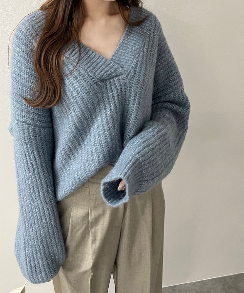 MAX MARA Vネックなニットプルオーバー グレージュ色 七分袖