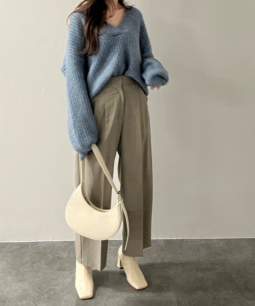MAX MARA Vネックなニットプルオーバー グレージュ色 七分袖