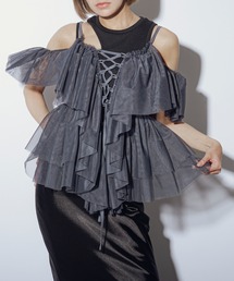 Ezick | Multi-layered レースアップチュールビスチェ(ベスト)