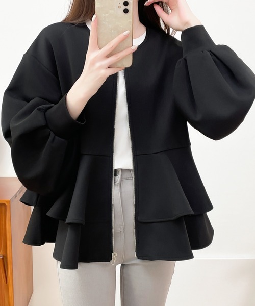 ECLIN（エクラン）の「ダンボールニットフリルノーカラージャケット（ノーカラージャケット・レディース・アイボリー/ブラック/モカ/グレー・M/L）」の16枚目の写真