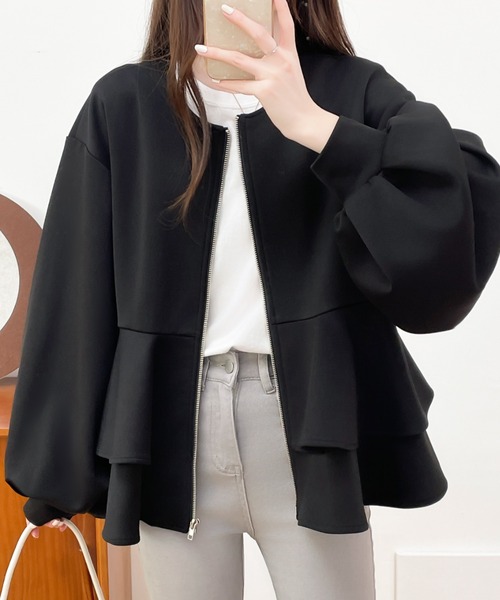 ECLIN（エクラン）の「ダンボールニットフリルノーカラージャケット（ノーカラージャケット・レディース・アイボリー/ブラック/モカ/グレー・M/L）」の21枚目の写真