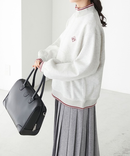 BONLECILL(ボンルシール)の「裏起毛ラインリブエンブレム刺繍ハーフジッププルオーバー(スウェット・レディース・チャコールグレー/オートミール/オレンジ/グリーン・FREE)」の14枚目の写真