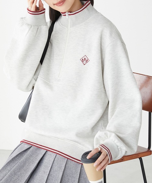 BONLECILL(ボンルシール)の「裏起毛ラインリブエンブレム刺繍ハーフジッププルオーバー(スウェット・レディース・チャコールグレー/オートミール/オレンジ/グリーン・FREE)」の16枚目の写真