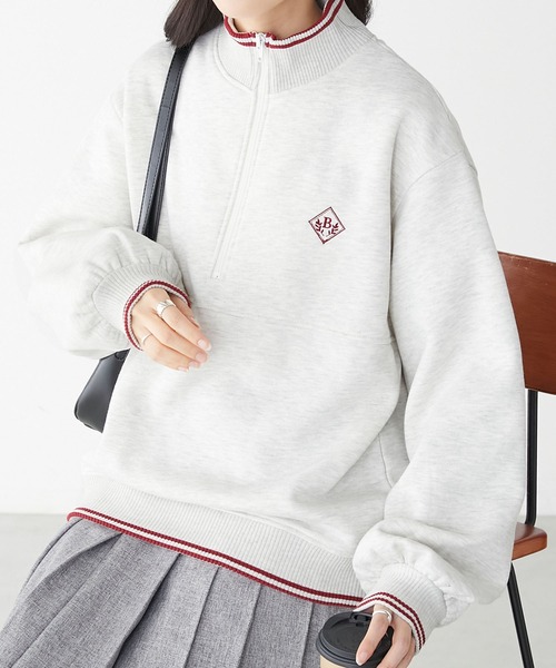 BONLECILL(ボンルシール)の「裏起毛ラインリブエンブレム刺繍ハーフジッププルオーバー(スウェット・レディース・チャコールグレー/オートミール/オレンジ/グリーン・FREE)」の19枚目の写真
