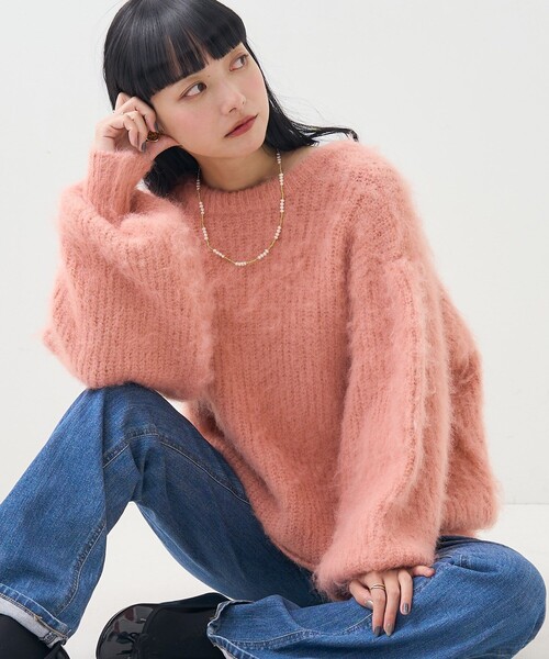 FREAK'S STORE（フリークスストア）の「2WAY 袖ボリューム シャギーニットカーディガン（カーディガン/ボレロ・レディース・ブラック/ベージュ/ピンク/ライトグレー・ﾌﾘ-）」の12枚目の写真