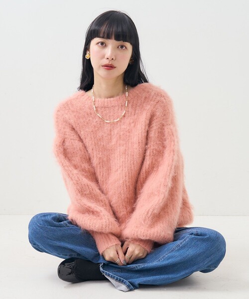 FREAK'S STORE（フリークスストア）の「2WAY 袖ボリューム シャギーニットカーディガン（カーディガン/ボレロ・レディース・ブラック/ベージュ/ピンク/ライトグレー・ﾌﾘ-）」の14枚目の写真