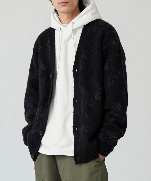 coen（コーエン）の「ボタニカル柄ルーズシャギーニットカーディガン（カーディガン/ボレロ・メンズ・ターコイズブルー/グレー/ブラック・S/M/L/XL）」の2枚目の写真