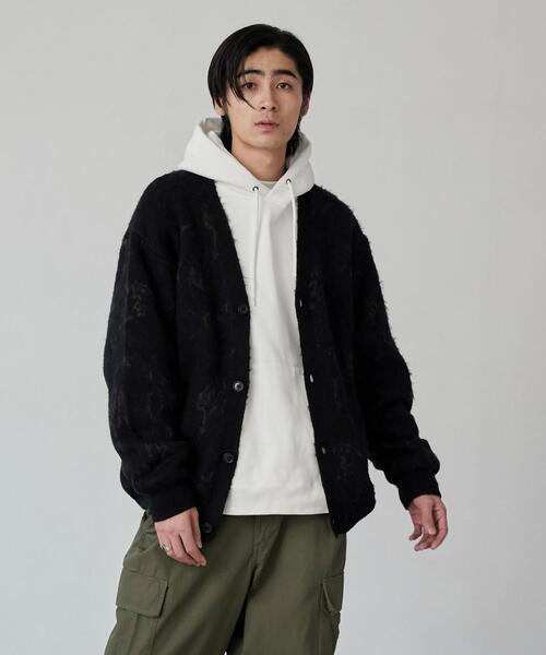 coen（コーエン）の「ボタニカル柄ルーズシャギーニットカーディガン（カーディガン/ボレロ・メンズ・ターコイズブルー/グレー/ブラック・S/M/L/XL）」の4枚目の写真