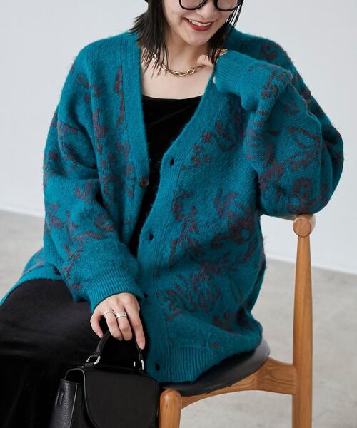 coen（コーエン）の「ボタニカル柄ルーズシャギーニットカーディガン（カーディガン/ボレロ・メンズ・ターコイズブルー/グレー/ブラック・S/M/L/XL）」の7枚目の写真