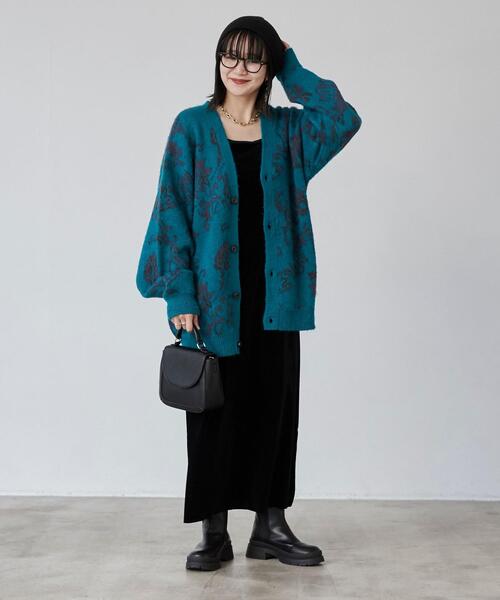 coen（コーエン）の「ボタニカル柄ルーズシャギーニットカーディガン（カーディガン/ボレロ・メンズ・ターコイズブルー/グレー/ブラック・S/M/L/XL）」の8枚目の写真