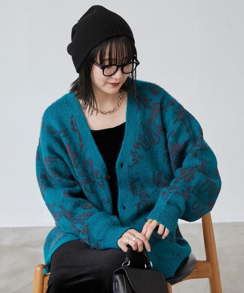 coen（コーエン）の「ボタニカル柄ルーズシャギーニットカーディガン（カーディガン/ボレロ・メンズ・ターコイズブルー/グレー/ブラック・S/M/L/XL）」の9枚目の写真