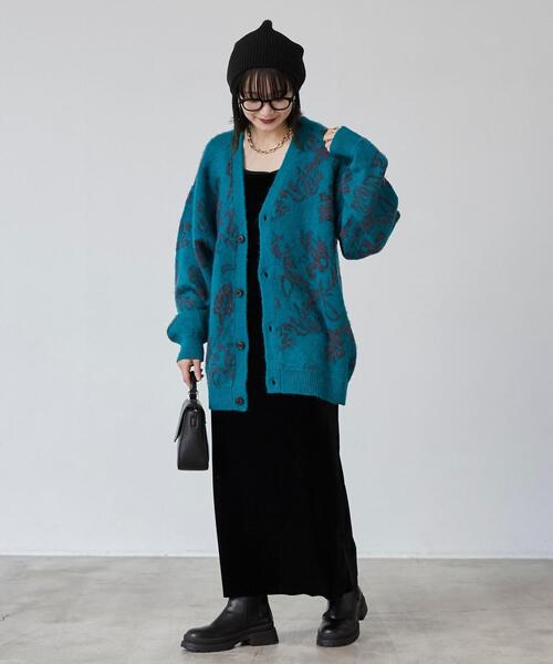 coen（コーエン）の「ボタニカル柄ルーズシャギーニットカーディガン（カーディガン/ボレロ・メンズ・ターコイズブルー/グレー/ブラック・S/M/L/XL）」の10枚目の写真