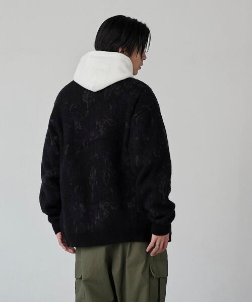 coen（コーエン）の「ボタニカル柄ルーズシャギーニットカーディガン（カーディガン/ボレロ・メンズ・ターコイズブルー/グレー/ブラック・S/M/L/XL）」の16枚目の写真