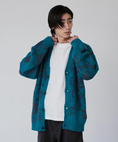 coen（コーエン）の「ボタニカル柄ルーズシャギーニットカーディガン（カーディガン/ボレロ・メンズ・ターコイズブルー/グレー/ブラック・S/M/L/XL）」の18枚目の写真