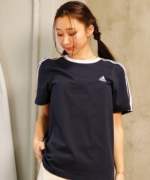 adidas（アディダス）の「adidas/アディダス Tシャツ ユーティリティ ワンポイント IXV18（Tシャツ/カットソー・レディース・ネイビー/ホワイト・L/M）」の2枚目の写真