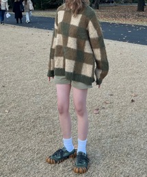 モヘアライク起毛チェックニット