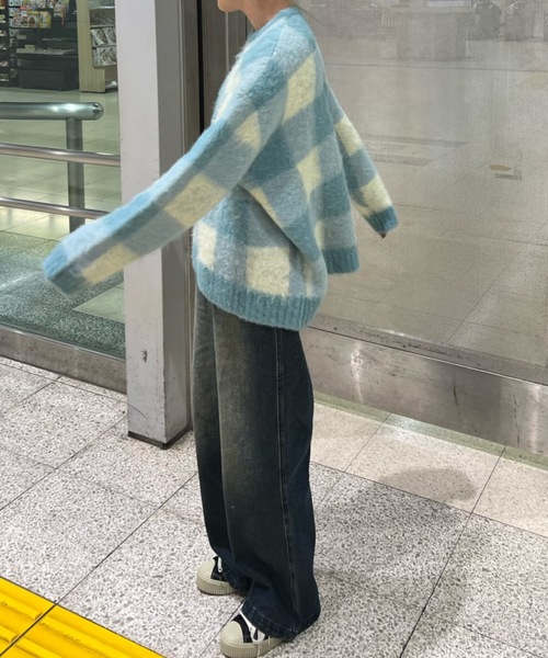 shesame(シーセム)の「モヘアライク起毛チェックニット(ニット/セーター・レディース・ブルー/ブラウン/カーキ・MEDIUM/LARGE)」の20枚目の写真