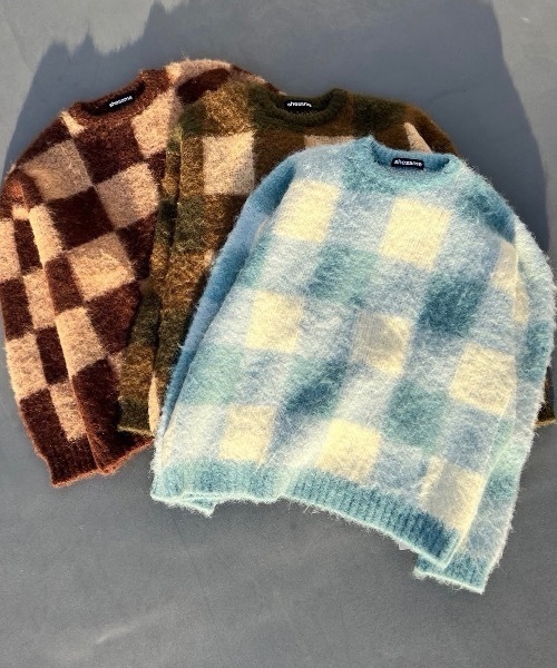 shesame(シーセム)の「モヘアライク起毛チェックニット(ニット/セーター・レディース・ブルー/ブラウン/カーキ・MEDIUM/LARGE)」の15枚目の写真