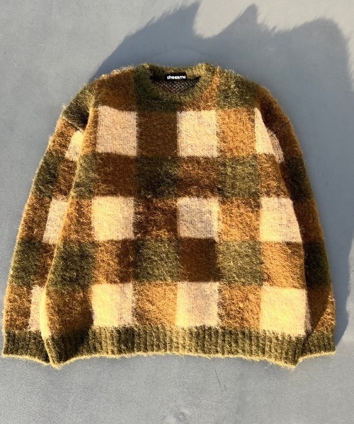 shesame(シーセム)の「モヘアライク起毛チェックニット(ニット/セーター・レディース・ブルー/ブラウン/カーキ・MEDIUM/LARGE)」の5枚目の写真