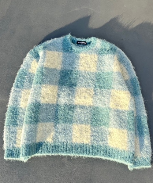 shesame(シーセム)の「モヘアライク起毛チェックニット(ニット/セーター・レディース・ブルー/ブラウン/カーキ・MEDIUM/LARGE)」の8枚目の写真