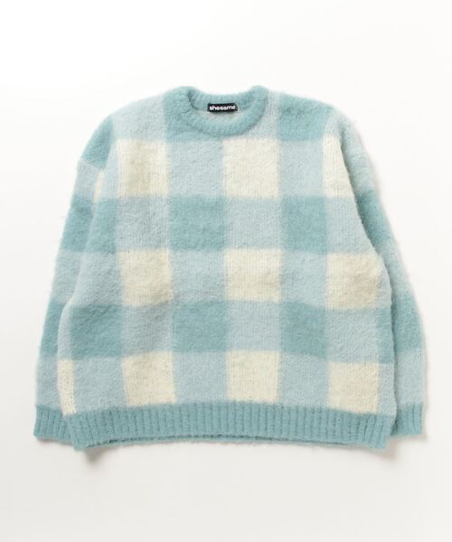 shesame(シーセム)の「モヘアライク起毛チェックニット(ニット/セーター・レディース・ブルー/ブラウン/カーキ・MEDIUM/LARGE)」の6枚目の写真