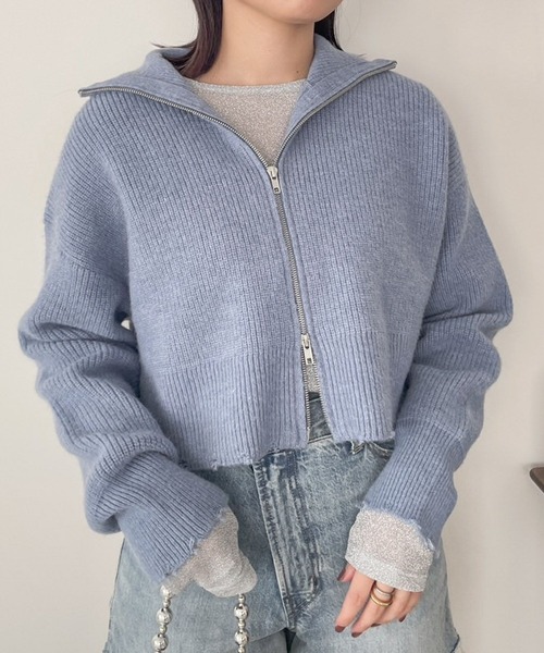 LOWRYS FARM（ローリーズファーム）の「ＺＩＰクラッシュカーディガンＬＳ　996483（ニット/セーター・レディース・アイボリー/グレー/ブルー・FREE）」の3枚目の写真