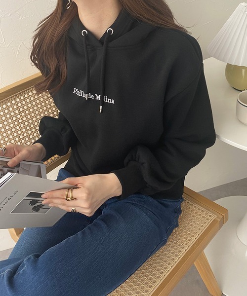 nissen(ニッセン)の「裏起毛 刺繍ロゴパーカー(パーカー・レディース・ブラック/オフホワイト・M/L)」の4枚目の写真