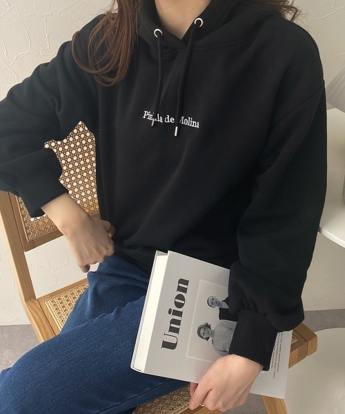 nissen(ニッセン)の「裏起毛 刺繍ロゴパーカー(パーカー・レディース・ブラック/オフホワイト・M/L)」の3枚目の写真
