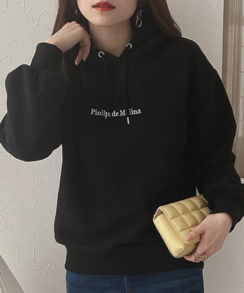 nissen(ニッセン)の「裏起毛 刺繍ロゴパーカー(パーカー・レディース・ブラック/オフホワイト・M/L)」の7枚目の写真