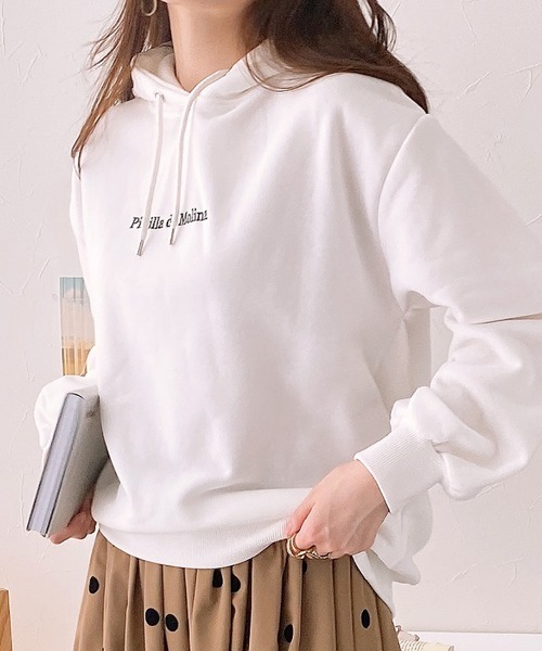 nissen(ニッセン)の「裏起毛 刺繍ロゴパーカー(パーカー・レディース・ブラック/オフホワイト・M/L)」の6枚目の写真