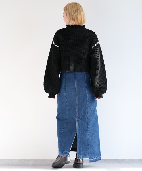 cepo(セポ)の「モックネック カノコアミハンドステッチニット(ニット/セーター・レディース・ライム/ブラック/オフホワイト・M)」の7枚目の写真