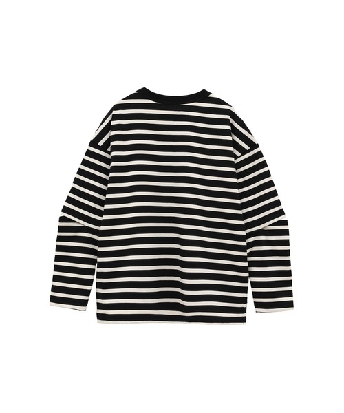 near.nippon.（ニアーニッポン）の「＜near.nippon (ニアー ニッポン)＞ボーダーロングTシャツ（Tシャツ/カットソー・レディース・ブラック・FREE）」の2枚目の写真