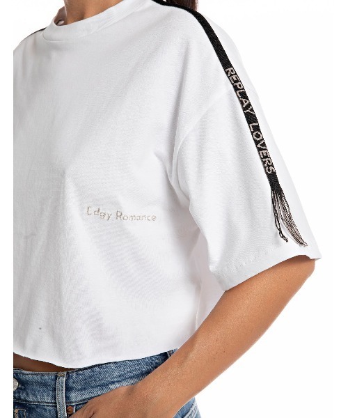 REPLAY（リプレイ）の「フリンジトリミング付きクロップドTシャツ（Tシャツ/カットソー・レディース・ホワイト・MEDIUM/SMALL/X-SMALL）」の3枚目の写真