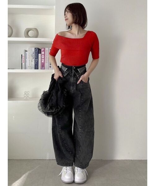 dazzlin（ダズリン）の「アンバランスボタンハーフスリーブニット（ニット/セーター・レディース・オレンジ/アイボリー/グレー/ブラック・FREE）」の19枚目の写真