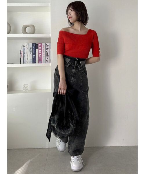 dazzlin（ダズリン）の「アンバランスボタンハーフスリーブニット（ニット/セーター・レディース・オレンジ/アイボリー/グレー/ブラック・FREE）」の18枚目の写真