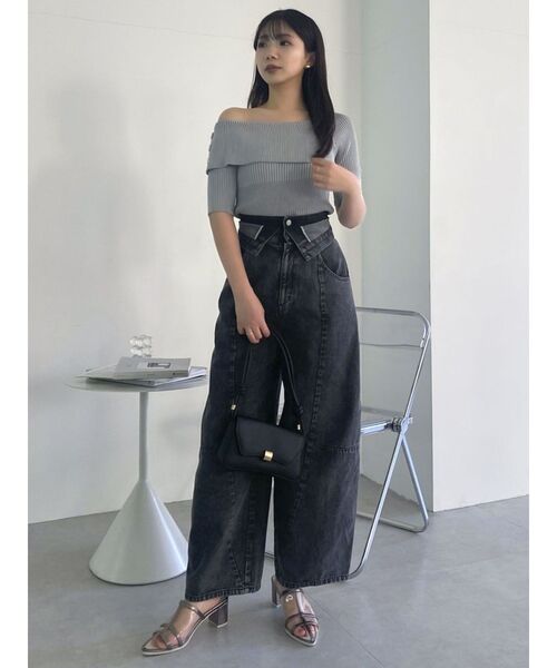 dazzlin（ダズリン）の「アンバランスボタンハーフスリーブニット（ニット/セーター・レディース・オレンジ/アイボリー/グレー/ブラック・FREE）」の5枚目の写真