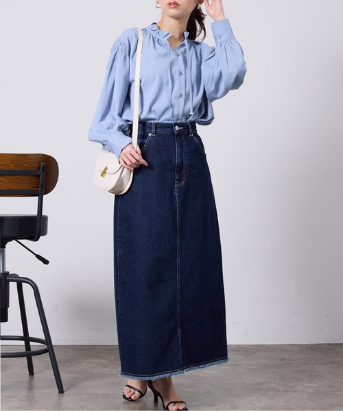 Chez toi（シェトワ）の「ネックフリル肩ギャザーブラウス（シャツ/ブラウス・レディース・ネイビー/オフホワイト/サックスブルー・FREE）」の13枚目の写真