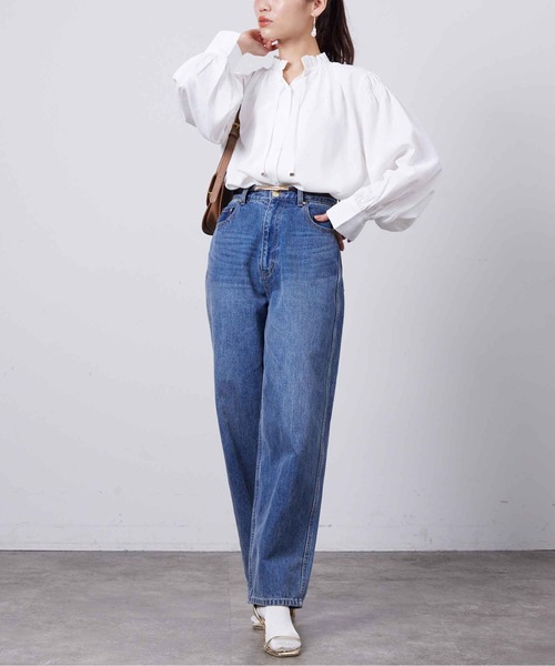 Chez toi（シェトワ）の「ネックフリル肩ギャザーブラウス（シャツ/ブラウス・レディース・ネイビー/オフホワイト/サックスブルー・FREE）」の4枚目の写真