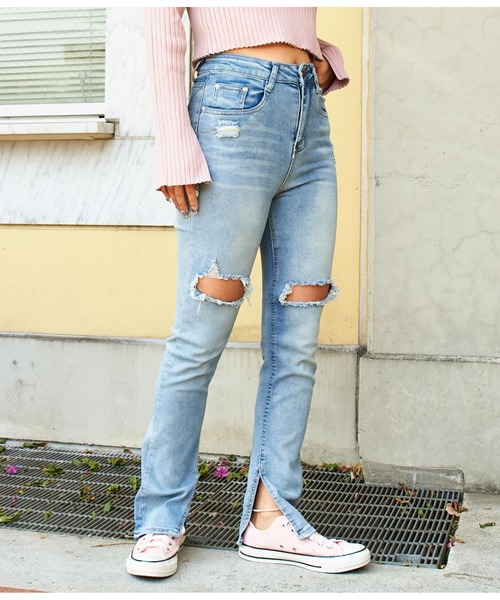 anap mimpi（アナップミンピ）の「ハードクラッシュインスリットストレッチデニムパンツ（デニムパンツ・レディース・ブルー・S/M）」の3枚目の写真