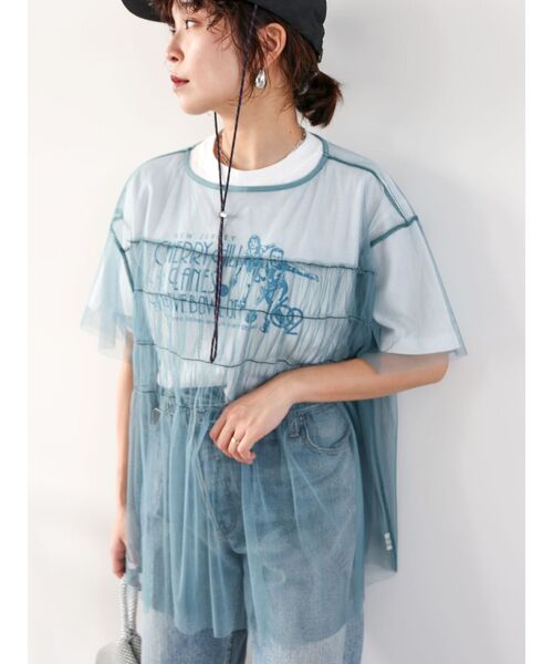 Ungrid（アングリッド）の「チュールギャザートップス（Tシャツ/カットソー・レディース・ブルー/アイボリー/ブラック・FREE）」の6枚目の写真