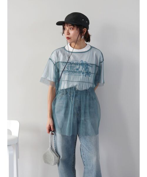 Ungrid（アングリッド）の「チュールギャザートップス（Tシャツ/カットソー・レディース・ブルー/アイボリー/ブラック・FREE）」の8枚目の写真