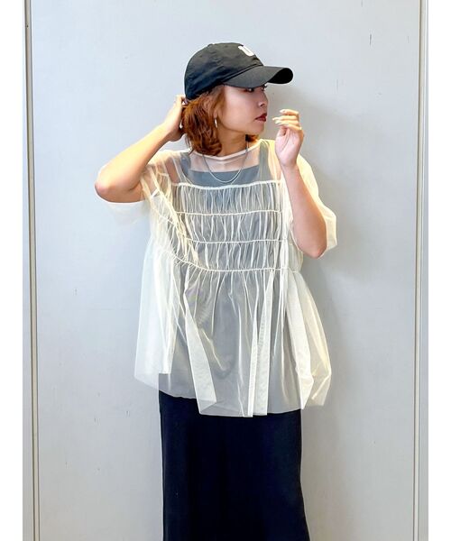 Ungrid（アングリッド）の「チュールギャザートップス（Tシャツ/カットソー・レディース・ブルー/アイボリー/ブラック・FREE）」の21枚目の写真