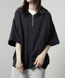 【Alfred Alex】ラバーロゴ ビッグハーフジップ半袖プルオーバー スウェT