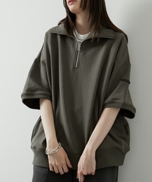 Alfred Alex（アルフレッドアレックス）の「【Alfred Alex】ラバーロゴ ビッグハーフジップ半袖プルオーバー スウェT（スウェット）」