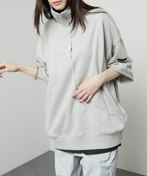 Alfred Alex】ラバーロゴ ビッグハーフジップ半袖プルオーバー スウェT