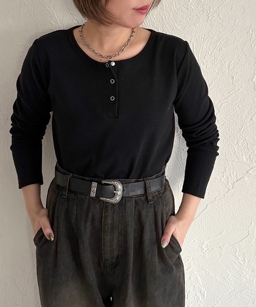 apres jour mignon（アプレジュールミニョン）の「ヘンリーネックリブプルオーバー【ZOZOTOWN限定アイテム】（Tシャツ/カットソー・レディース・杢グレー/ブラック/アイボリー/ネイビー/レッド・X-LARGE/フリー）」の13枚目の写真