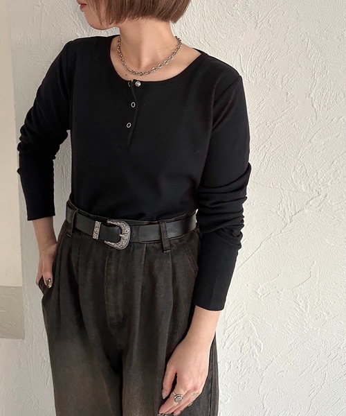 apres jour mignon（アプレジュールミニョン）の「ヘンリーネックリブプルオーバー【ZOZOTOWN限定アイテム】（Tシャツ/カットソー・レディース・杢グレー/ブラック/アイボリー/ネイビー/レッド・X-LARGE/フリー）」の15枚目の写真