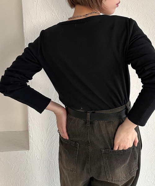 apres jour mignon（アプレジュールミニョン）の「ヘンリーネックリブプルオーバー【ZOZOTOWN限定アイテム】（Tシャツ/カットソー・レディース・杢グレー/ブラック/アイボリー/ネイビー/レッド・X-LARGE/フリー）」の16枚目の写真